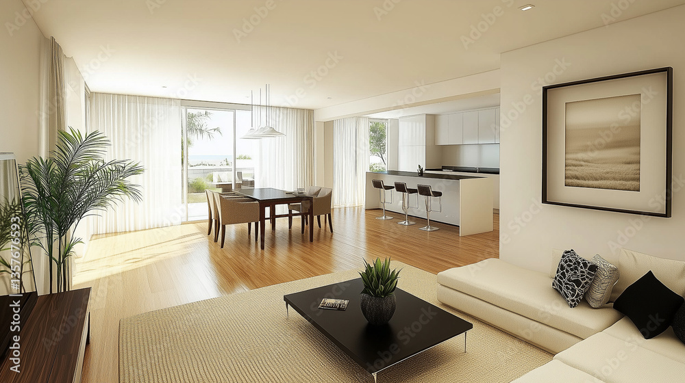 Fototapeta premium Modern Minimalist Living Room with a Spacious Open Design