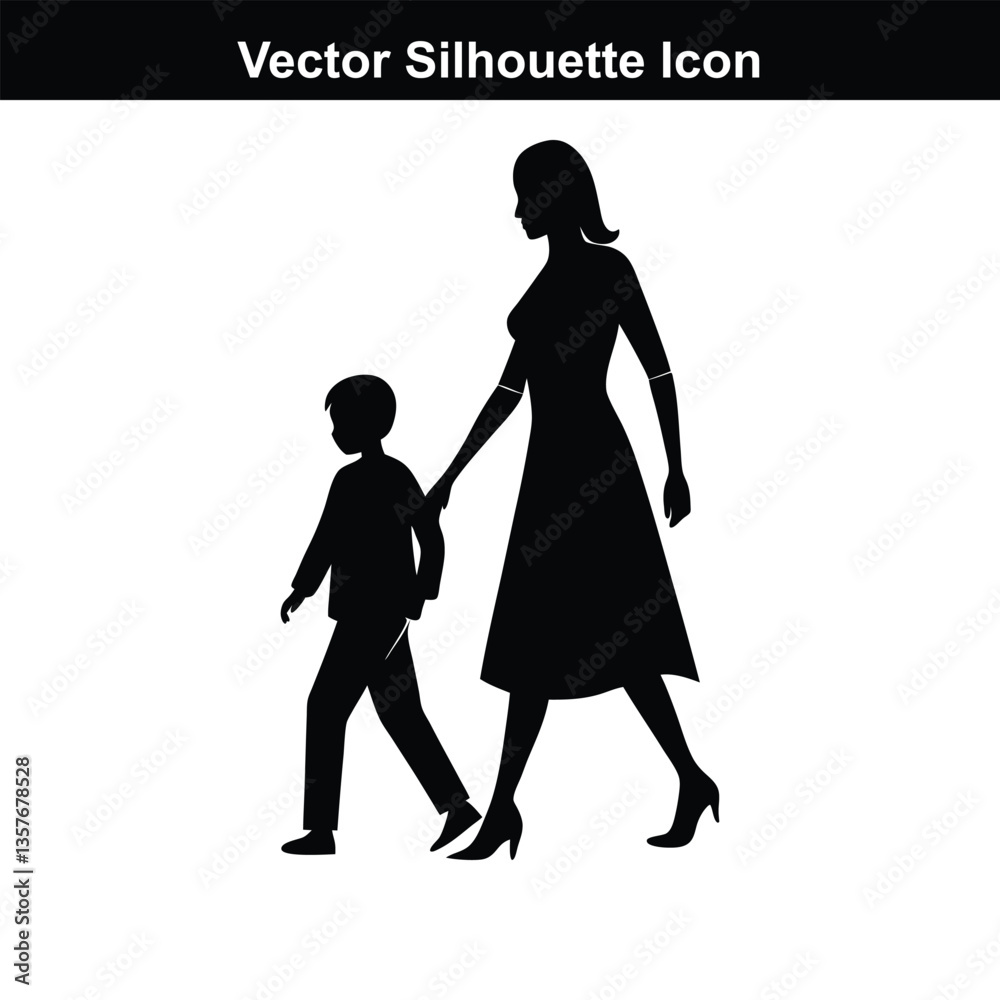 Mother and Baby Silhouette Illustration with Family and Love Theme.