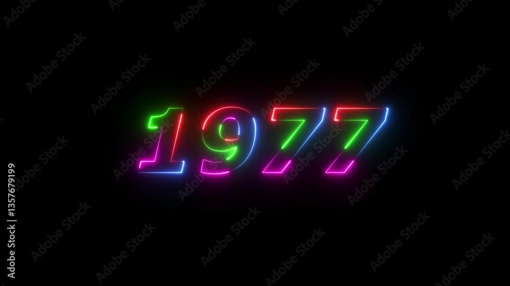 1977 neon line text. Abstract 1977 neon text animation ,For neon color Glowing neon number text background 4k video animation . 1977 title metal text on glowing text animation black background 1977 neon line text. Abstract 1977 neon text animation ,For neon color Glowing neon number text background 4k video animation . 1977 title metal text on glowing text animation black background