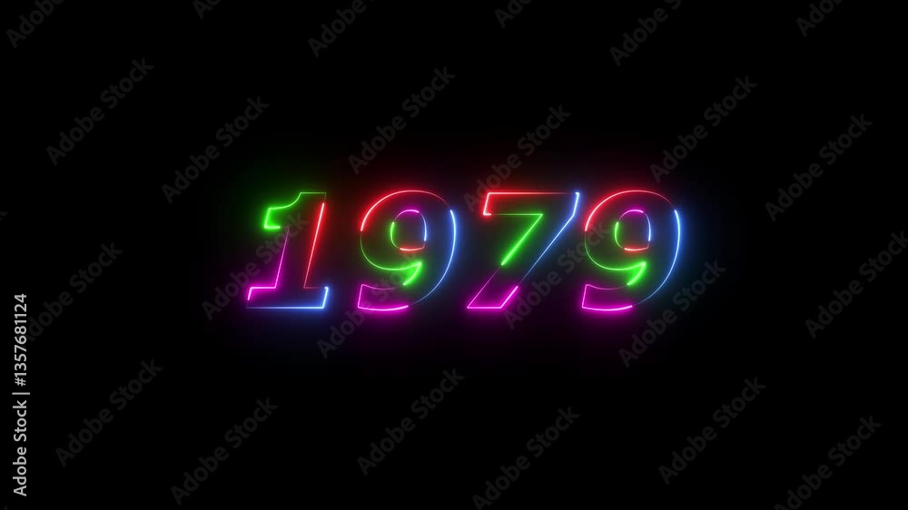 1979 neon line text. Abstract 1979 neon text animation ,For neon color Glowing neon number text background 4k video animation . 1979 title metal text on glowing text animation black background 1979 neon line text. Abstract 1979 neon text animation ,For neon color Glowing neon number text background 4k video animation . 1979 title metal text on glowing text animation black background