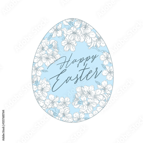 Happy Easter template with blue, white rustic floral eggs, dotted background. Vector illustration. Layout design for invitation, card, menu, flyer, banner, poster, voucher.