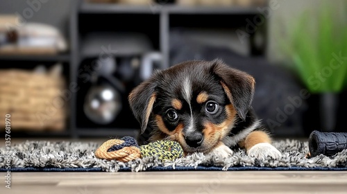 Adorable Puppy with Toy