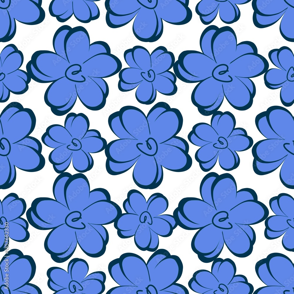 Fototapeta premium Seamless pattern with blue abstract flowers