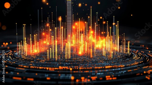 Abstract Digital Cityscape: Illuminated Metropolis of Light and Data