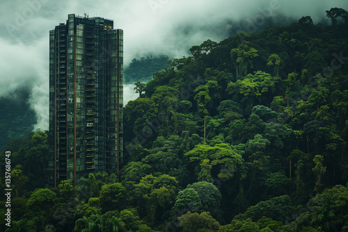 Obraz na płótnie Where Nature Meets Urbanization – High-Rise Living in the Clouds w salonie