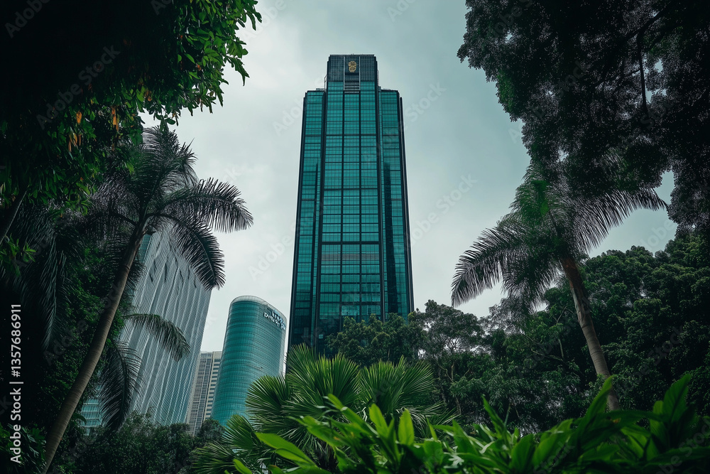 Towering Skyscrapers Amidst Lush Greenery – A Vision of Modern Urbanization