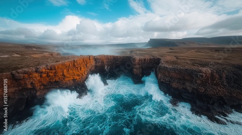 Dramatic coastal cliffs meet powerful waves