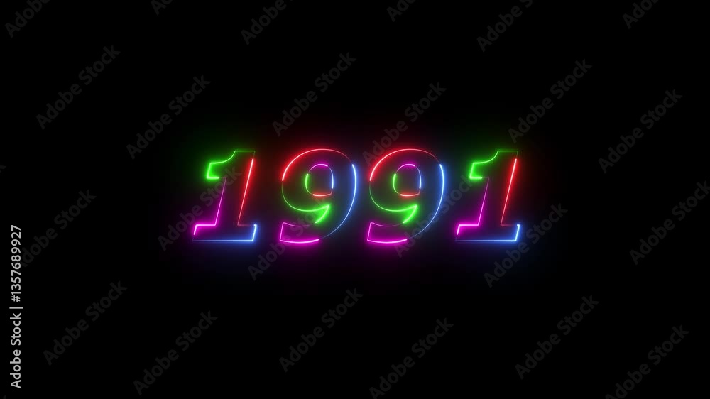 1991 neon line text. Abstract 1991 neon text animation ,For neon color Glowing neon number text background 4k video animation . 1991 title metal text on glowing text animation black background 1991 neon line text. Abstract 1991 neon text animation ,For neon color Glowing neon number text background 4k video animation . 1991 title metal text on glowing text animation black background