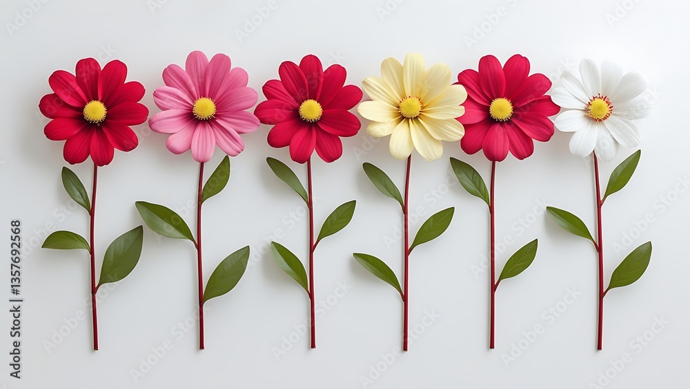 Obraz premium Flowers in different colors, displaying a vibrant mix of petals and styles