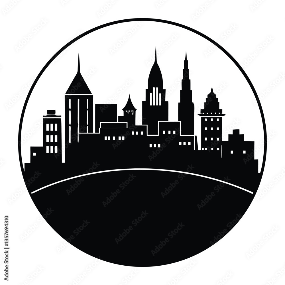 Fototapeta premium Night city skyline with illuminated buildings and moonlit sky