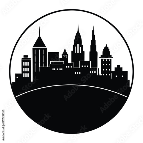 Night city skyline with illuminated buildings and moonlit sky