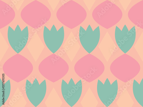 Pastel, powder pink. Fruits, vegetables. Plant. Seamless vector pattern. 