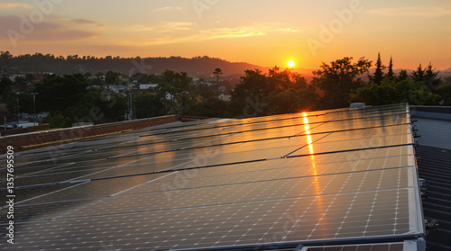 solar panels at sunset