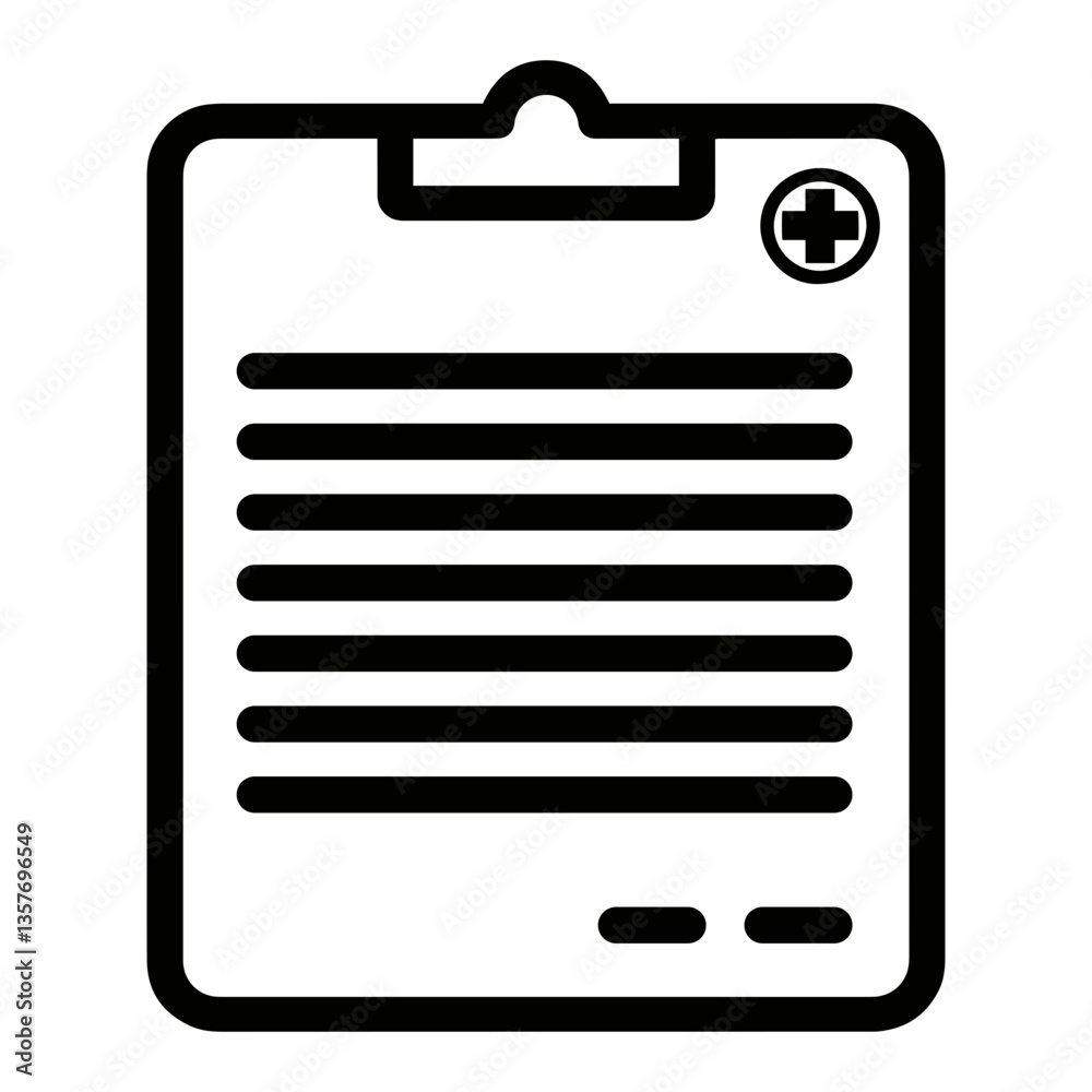 Illustration of a medical document or form on a clipboard with a medical cross symbol Illustration of a medical document or form on a clipboard with a medical cross symbol