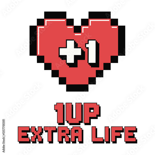 1 Up Extra Life T Shirt Design Pixelated Love Illustration Game
