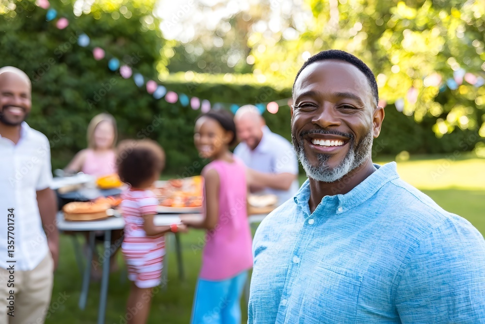 Fototapeta premium A family gathering around a backyard barbecue