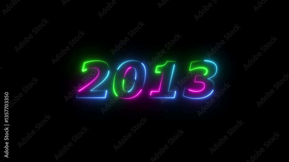 2013 neon line text. Abstract 2013 neon text animation ,For neon color Glowing neon number text background 4k video animation .Digital font against a dark background with neon line looping animation. 2013 neon line text. Abstract 2013 neon text animation ,For neon color Glowing neon number text background 4k video animation .Digital font against a dark background with neon line looping animation.