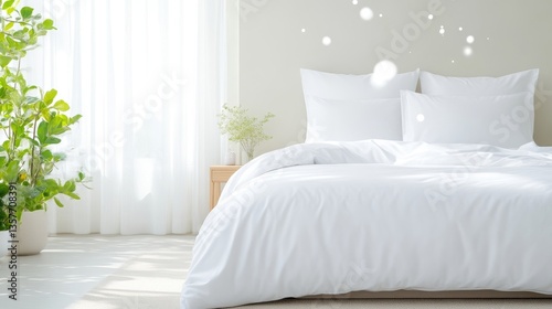 Bright, airy bedroom with crisp white bedding