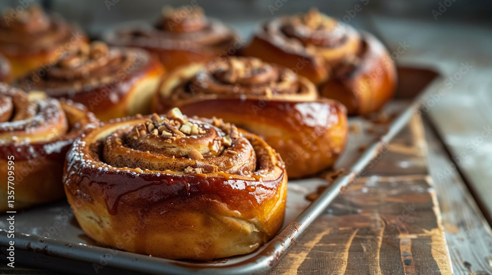 Freshly baked cinnamon rolls on cooling rack, visible swirl and golden glaze perfect for cinnamon bakery branding and warm dessert features Freshly baked cinnamon rolls on cooling rack, visible swirl and golden glaze perfect for cinnamon bakery branding and warm dessert features
