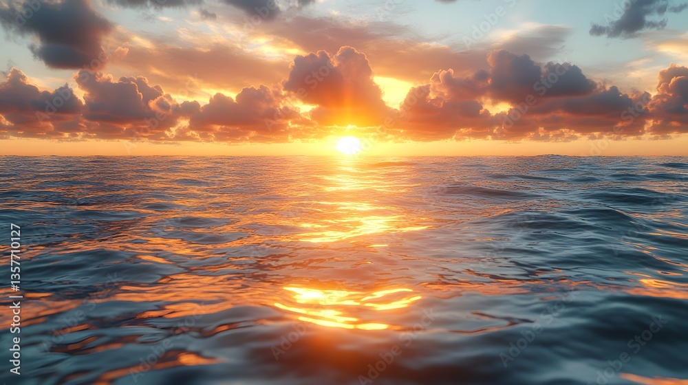 Fototapeta premium Sunset Over Ocean Waves with Vibrant Sky and Clouds