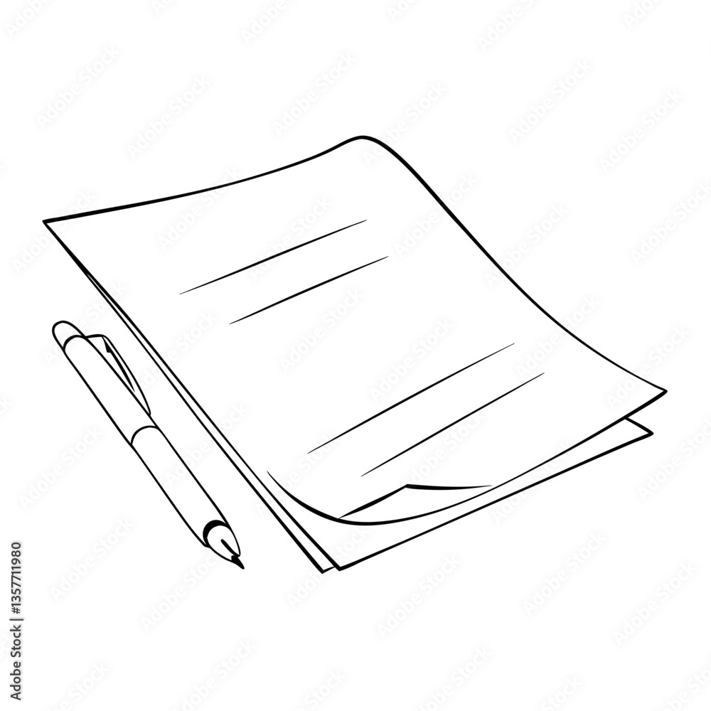 Simple pen and blank paper illustration on a white background  