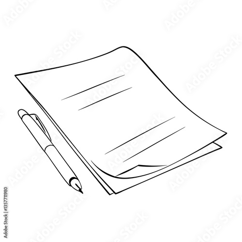 Simple pen and blank paper illustration on a white background  