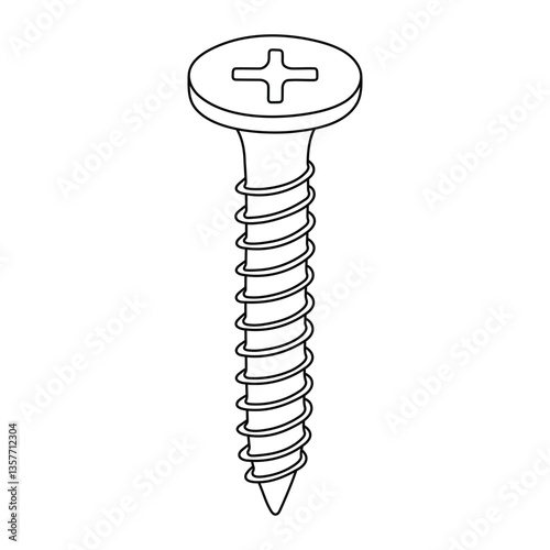 Screw vector illustration. Hand-drawn fastener in doodle style. Black line art isolated on white background.