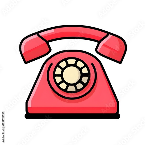Vintage Red Telephone Icon with Classic Design and Retro Style