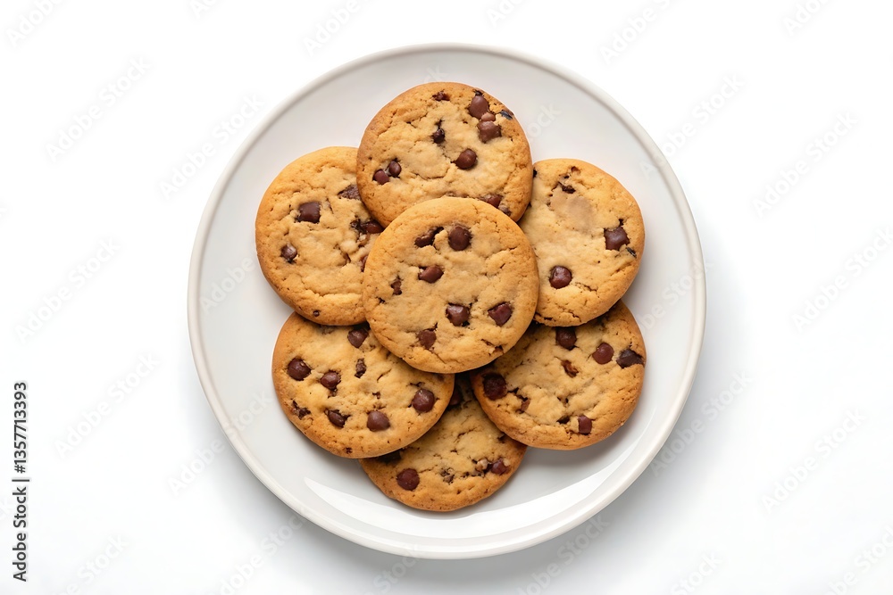 Chocolate chip cookies on plate isolated on white background Chocolate chip cookies on plate isolated on white background