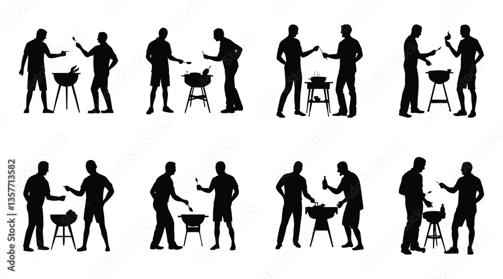 Fototapeta premium BBQ Silhouette Icons - Barbecue, Grill, Cooking, Outdoor, Party