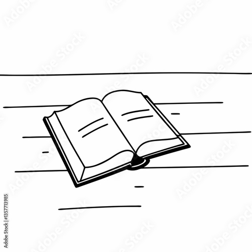 Open book on wooden table in minimalistic black and white style  