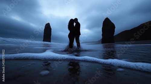 Couple embracing on a stormy beach (1)