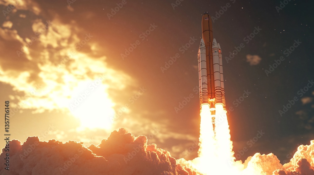Obraz premium Cinematic depiction of a space mission launch as seen from orbit