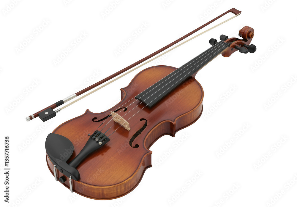 Fototapeta premium Violin and bow on transparent background