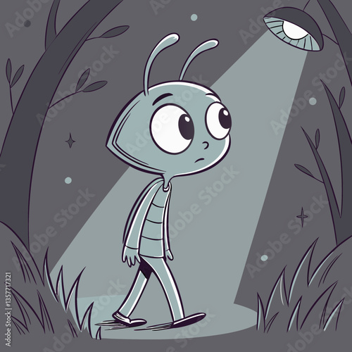 Alien alien in space  with glitch effects vector design