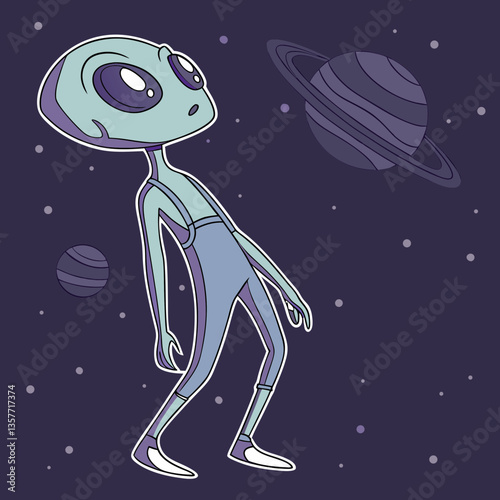Alien alien in space  with glitch effects vector design