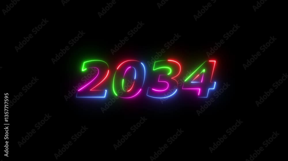 2034 neon line text. Abstract 2034 neon text animation ,For neon color Glowing neon number text background 4k video animation .Digital font against a dark background with neon line looping animation. 2034 neon line text. Abstract 2034 neon text animation ,For neon color Glowing neon number text background 4k video animation .Digital font against a dark background with neon line looping animation.