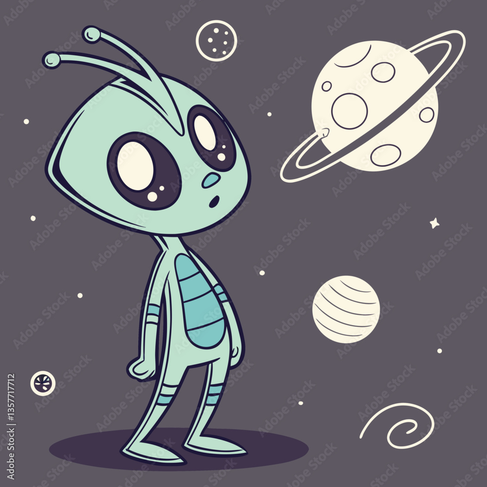 Fototapeta premium Alien alien in space with glitch effects vector design