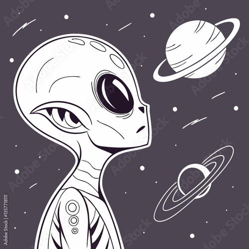 Alien alien in space  with glitch effects vector design