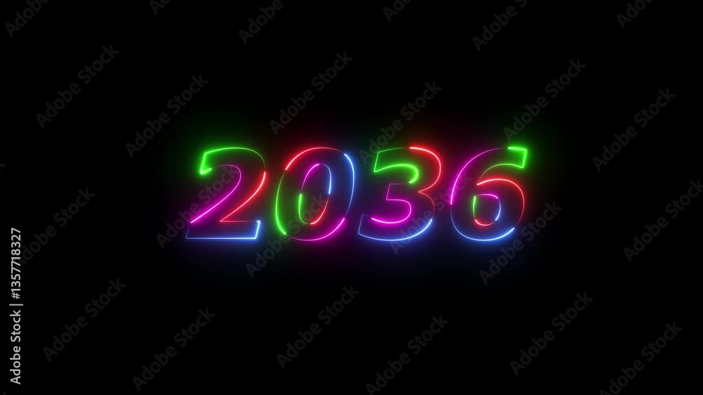 2036 neon line text. Abstract 2036 neon text animation ,For neon color Glowing neon number text background 4k video animation .Digital font against a dark background with neon line looping animation. 2036 neon line text. Abstract 2036 neon text animation ,For neon color Glowing neon number text background 4k video animation .Digital font against a dark background with neon line looping animation.