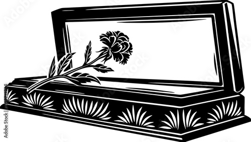Minimalistic arrangement with single red carnation on coffin  