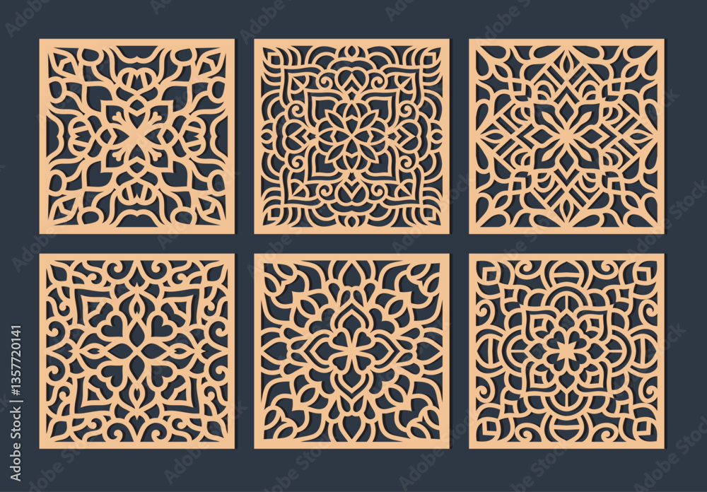 Lotus Mandala Vector Template Set for Cutting and Printing. Oriental silhouette ornament. Vector coaster design	
