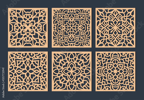 Lotus Mandala Vector Template Set for Cutting and Printing. Oriental silhouette ornament. Vector coaster design	