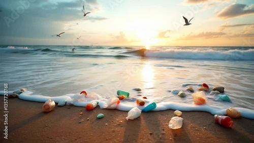 Sunrise Over Polluted Beach: A Stark Reminder of Environmental Crisis