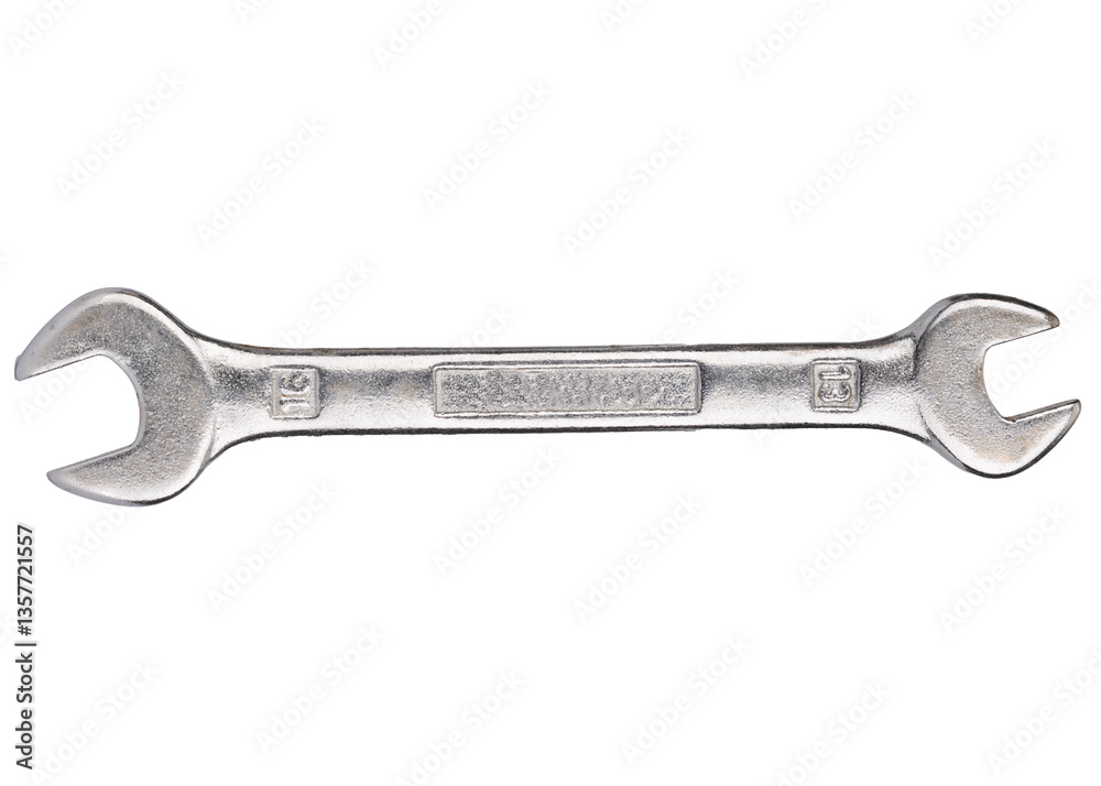 Silver Open End Spanner Tool on White Background Silver Open End Spanner Tool on White Background