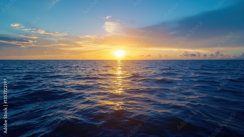 Naklejka premium A stunning sunset over the ocean, casting golden reflections on the water