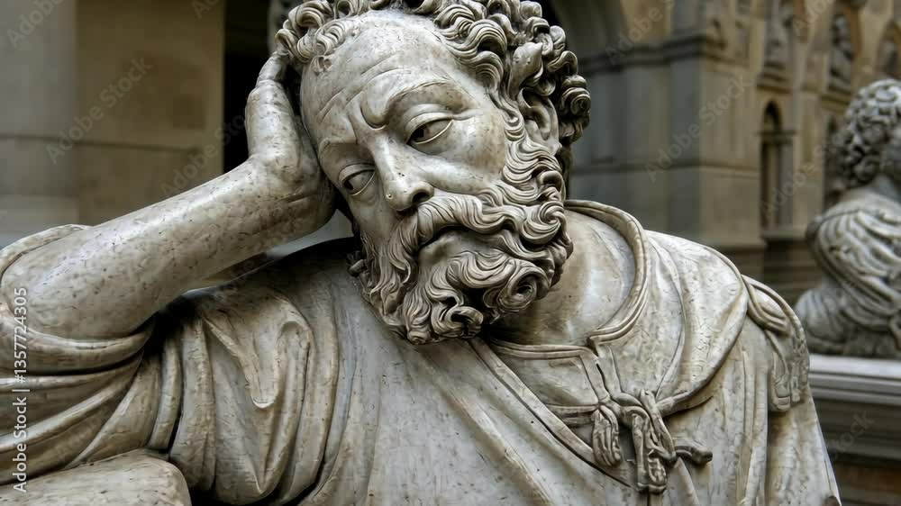 Sculpture of a thoughtful figure captured in a historic courtyard during midday Sculpture of a thoughtful figure captured in a historic courtyard during midday