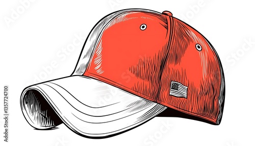 Red Baseball Cap Illustration.