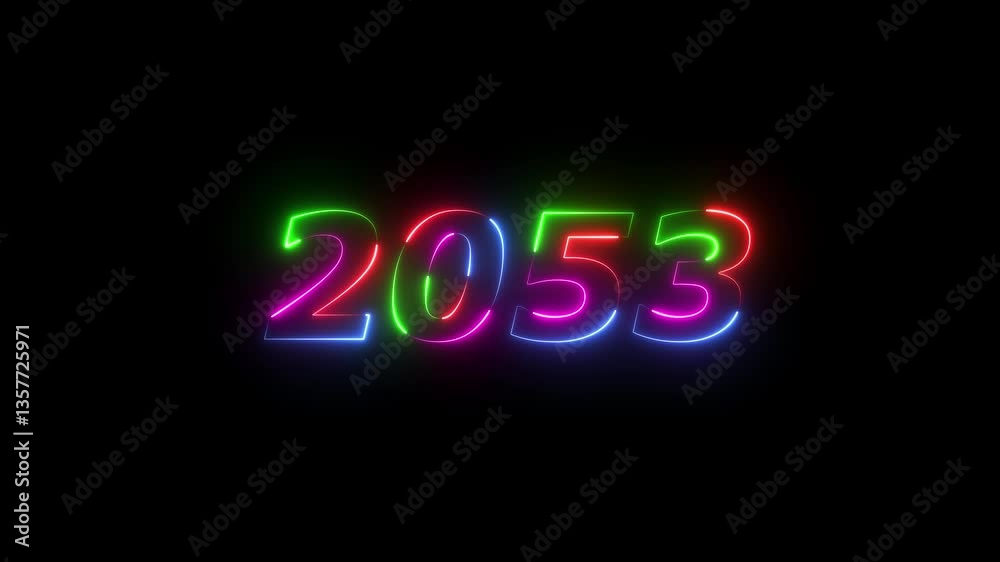 2053 neon line text. Abstract 2053 neon text animation ,For neon color Glowing neon number text background 4k video animation .Digital font against a dark background with neon line looping animation. 2053 neon line text. Abstract 2053 neon text animation ,For neon color Glowing neon number text background 4k video animation .Digital font against a dark background with neon line looping animation.