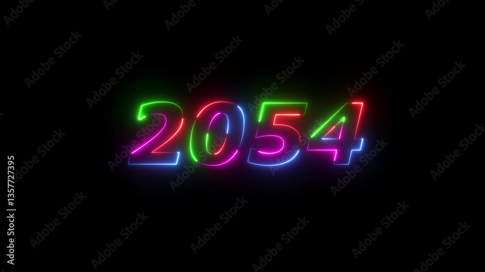 2054 neon line text. Abstract 2054 neon text animation ,For neon color Glowing neon number text background 4k video animation .Digital font against a dark background with neon line looping animation. 2054 neon line text. Abstract 2054 neon text animation ,For neon color Glowing neon number text background 4k video animation .Digital font against a dark background with neon line looping animation.